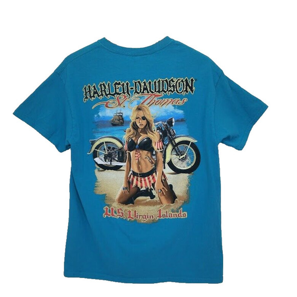Harley Davidson Mens T Shirt St. Thomas US Virgin Islands Bikini Pirate Medium - Picture 1 of 3